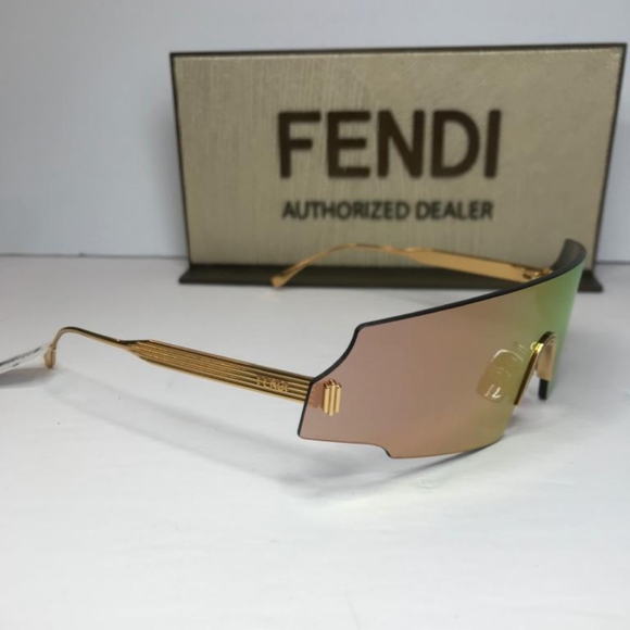 💯 - Original New FF 0440 FENDI Rectangle-frame gold-tone mirrored sunglasses - Picture 13 of 17